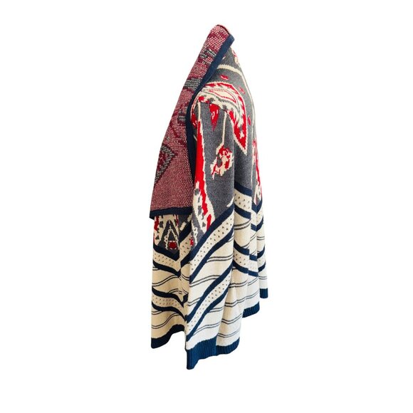 St. Johns Bay XXLT Red & Grey Knit Cardigan Open Front Asymmetrical Southwestern - Picture 7 of 10
